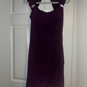 purple square neckline midi dress